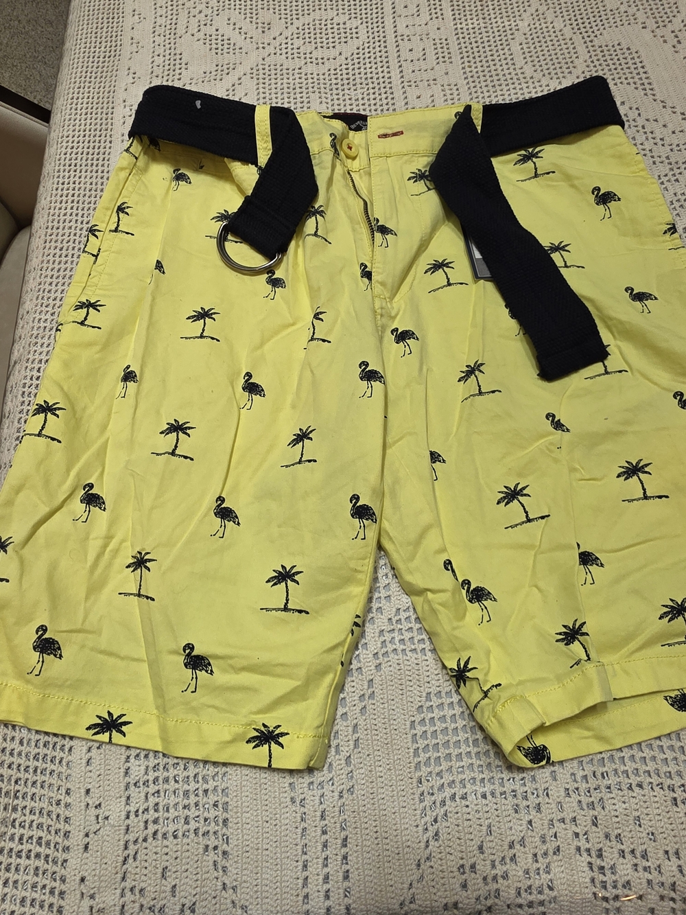 Beverly Hills Polo Club Yellow Palm-Print Swim Trunks